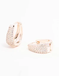 Rose Gold Plated Cubic Zirconia Classic Pave Hoop Earrings