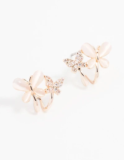 Rose Gold Plated Mini Double Butterfly Hoop Earrings