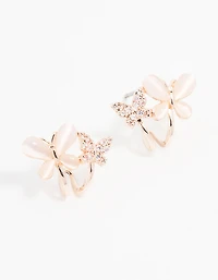 Rose Gold Plated Mini Double Butterfly Hoop Earrings