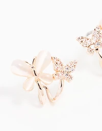 Rose Gold Plated Mini Double Butterfly Hoop Earrings