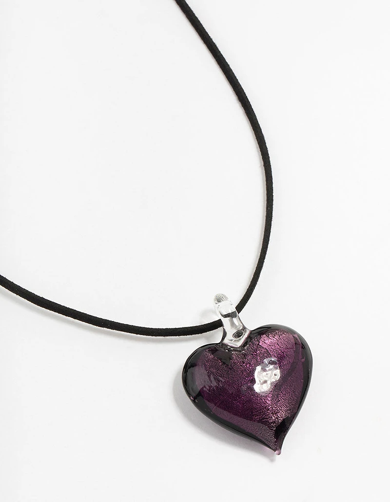 Large Purple Puffy Love Heart Cord Necklace