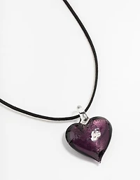 Large Purple Puffy Love Heart Cord Necklace