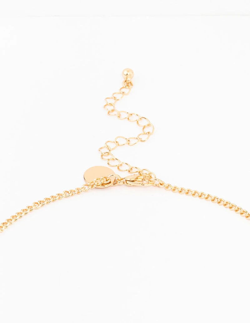 Gold Blue Diamante Y-Necklace