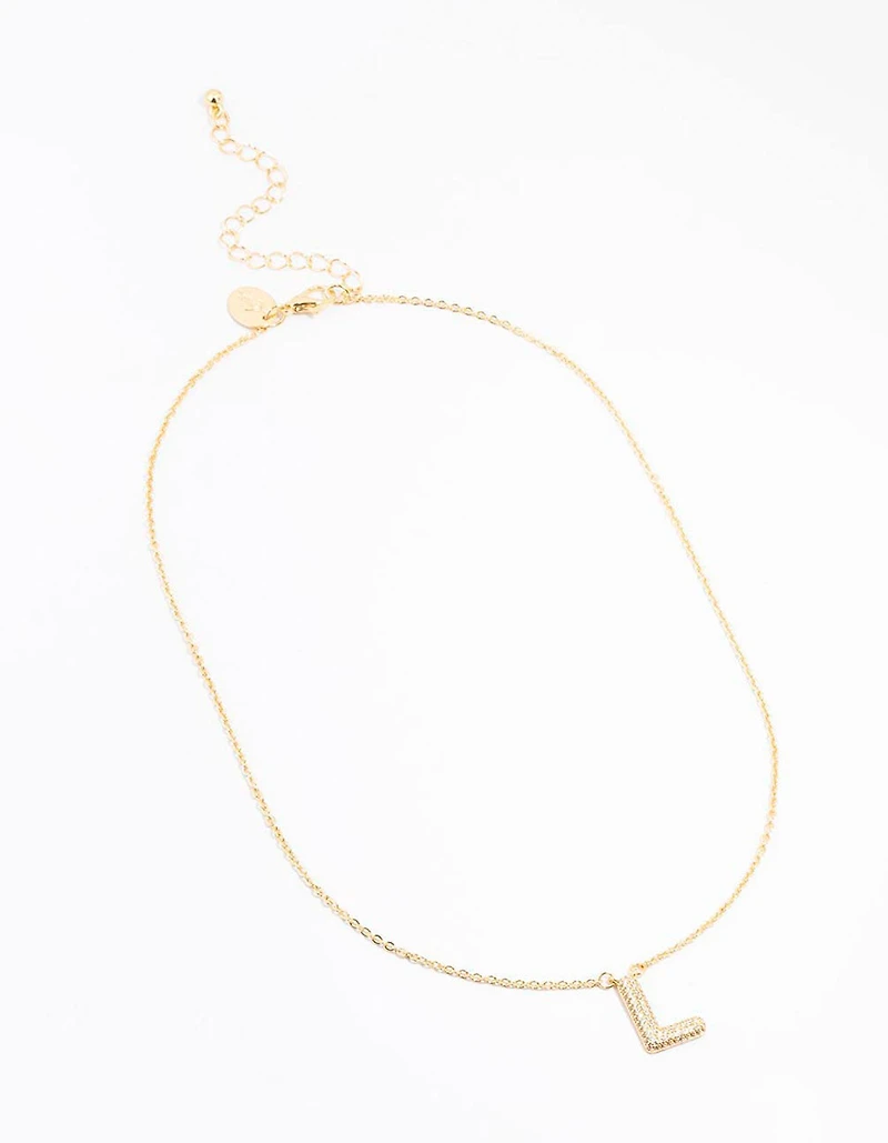 Gold Plated Pave Letter L Necklace