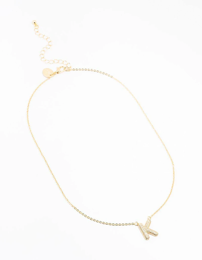 Gold Plated Pave Letter K Necklace