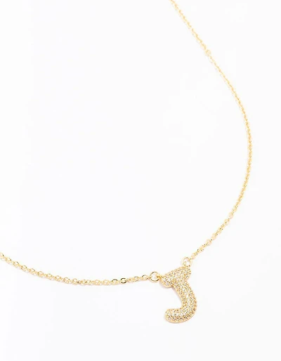 Gold Plated Pave Letter J Necklace