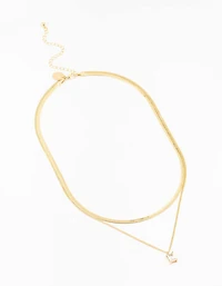 Gold Plated Baguette Snake Pendant Layered Necklace