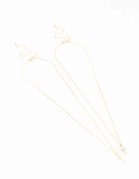 Gold Plain & Diamante Cross Necklace 2-Pack