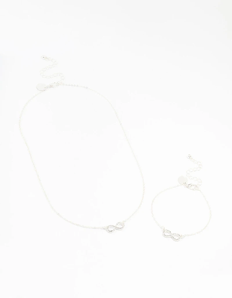 Ensemble collier et bracelet infini plaqués argent