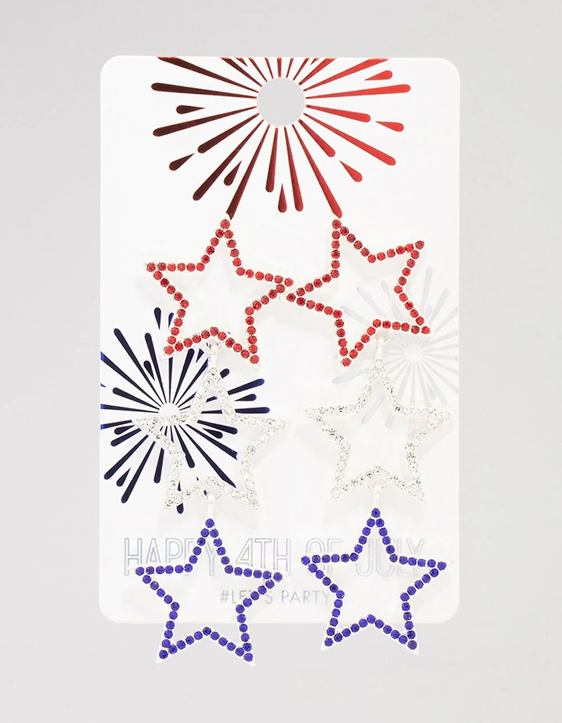 Red & Blue Star Diamante Drop Earrings