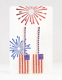 Gold Diamante American Flag Drop Earrings