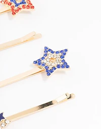 Gold Diamante Star Hair Clip 4-Pack