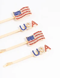 Gold USA American Flag Hair Clip 4-Pack