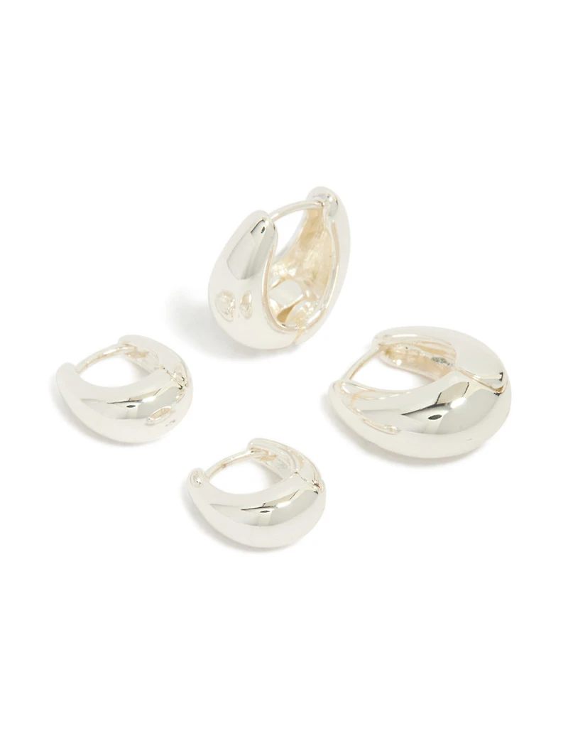 Silver Plated Small & Medium Oval Huggie Earrings