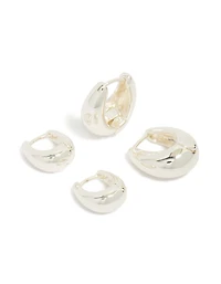 Silver Plated Small & Medium Oval Huggie Earrings