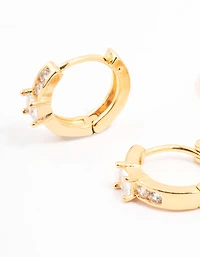 Gold Plated Cubic Zirconia & Freshwater Pearl Huggie Earrings 2-Pack