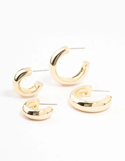 Gold Plated Chunky Hoop Earrings 2-Pack