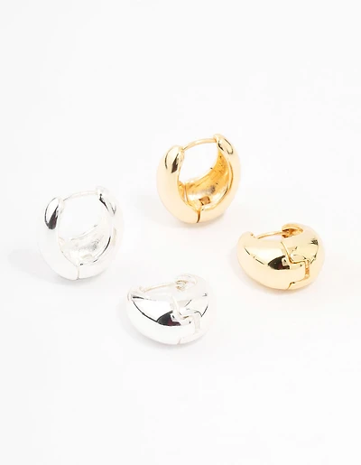 Gold Plated & Silver Plated Gradual Huggie Earrings 2-Pack