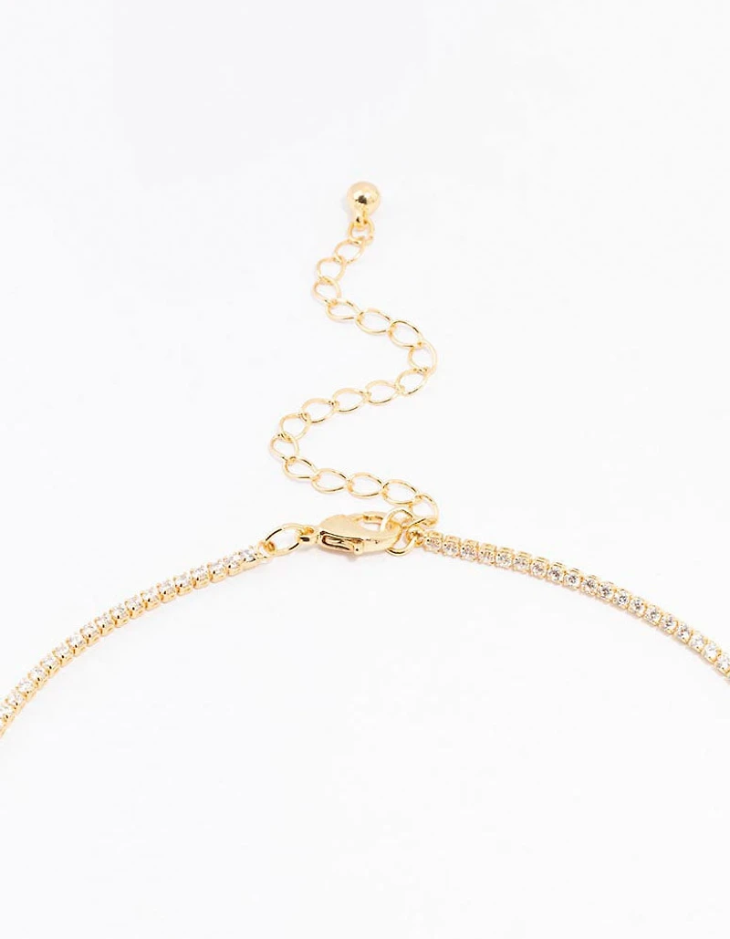 Gold Plated Cubic Zirconia Tennis Bracelet & Necklace Set