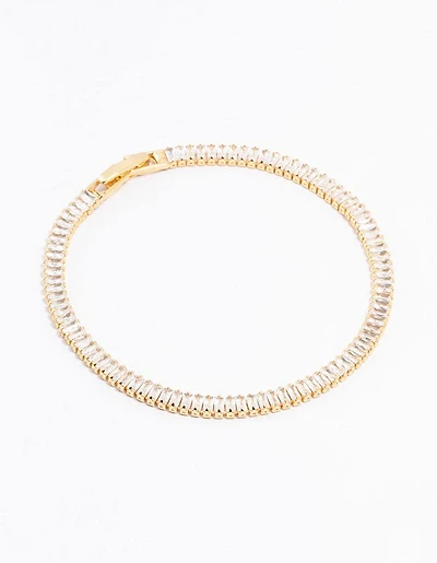 Gold Plated Cubic Zirconia Baguette Tennis Bangle