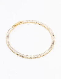 Gold Plated Cubic Zirconia Baguette Tennis Bangle