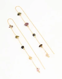 Gold Plated Station Semi Precious Thread Through Earrings