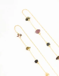Gold Plated Station Semi Precious Thread Through Earrings