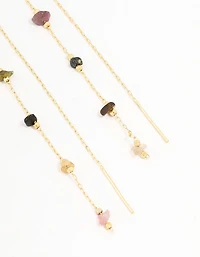 Gold Plated Station Semi Precious Thread Through Earrings