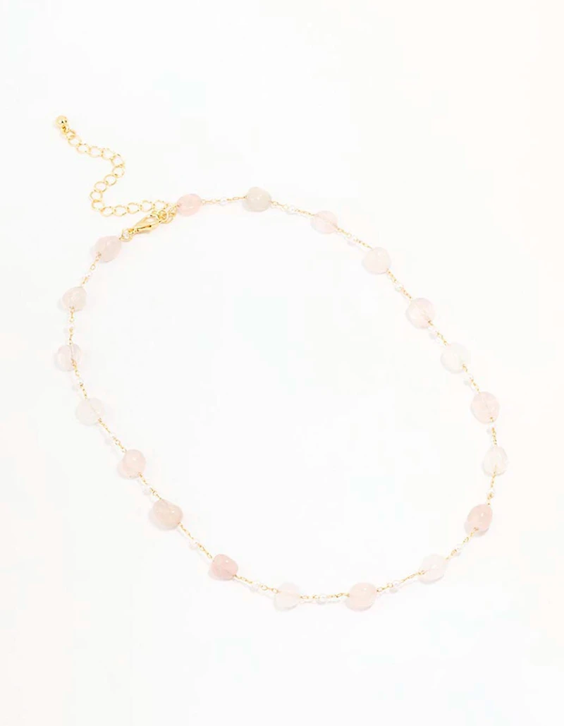 Gold Plated Alternating Semi Precious & Pearl Necklace