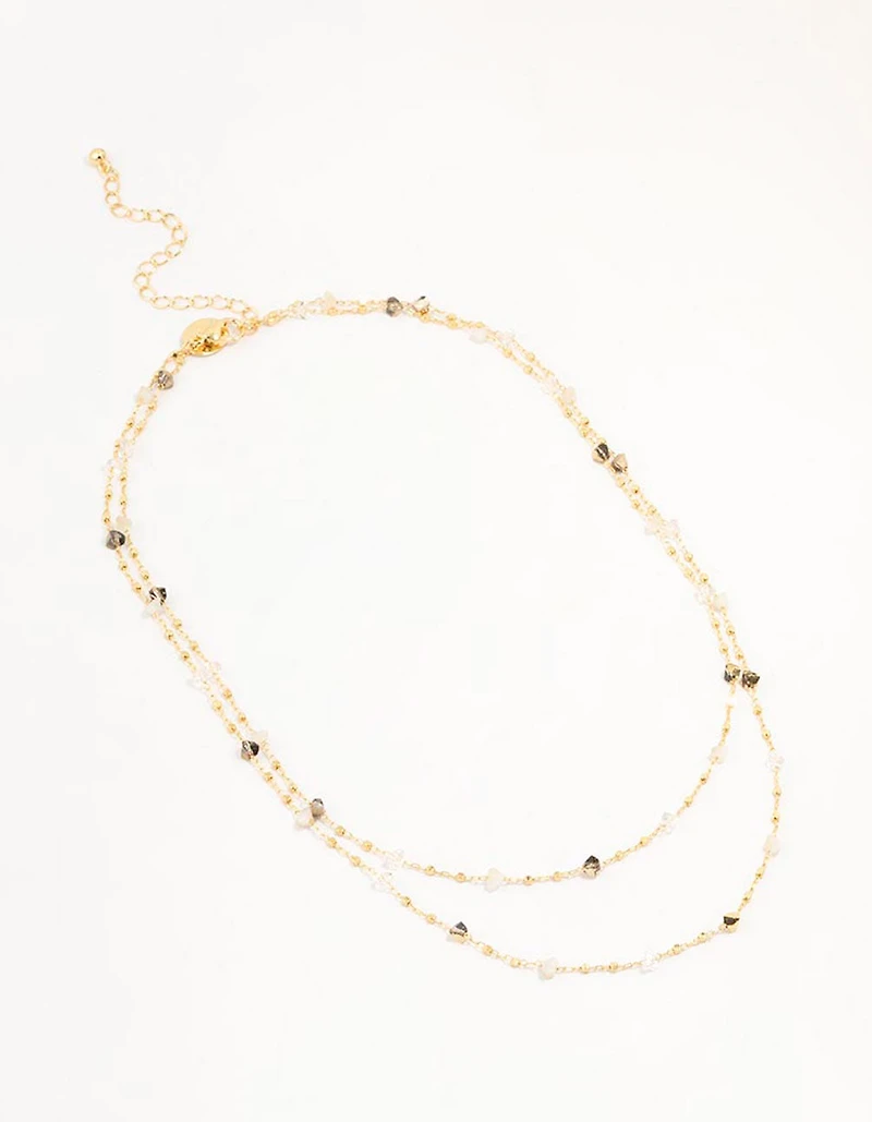 Gold Plated Station Semi Precious Shards And Ball Layered Necklace