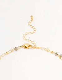Gold Plated Station Semi Precious Shards And Ball Layered Necklace