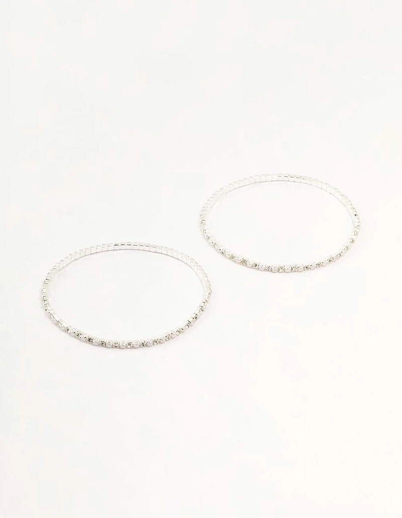 Silver Plated Alternating Mini Cubic Zirconia & Pearl Bracelets 2-Pack