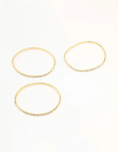 Gold Plated Stretch Cup Chain Tennis Bracelets 3-Pack