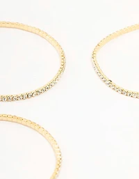Gold Plated Stretch Cup Chain Tennis Bracelets 3-Pack