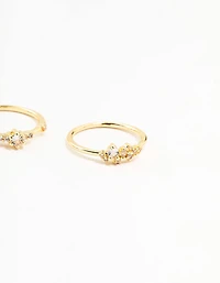 Gold Plated Dainty Cubic Zirconia Cluster Rings 3-Pack