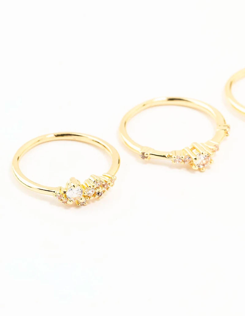 Gold Plated Dainty Cubic Zirconia Cluster Rings 3-Pack