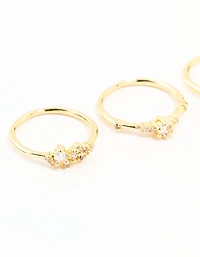Gold Plated Dainty Cubic Zirconia Cluster Rings 3-Pack