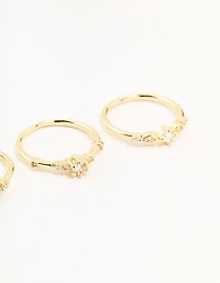 Gold Plated Dainty Cubic Zirconia Cluster Rings 3-Pack