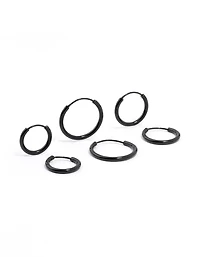 Black Mixed Fine Hoop Earrings 4-Pack