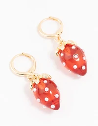 Gold Pearl Strawberry Hoop Earrings