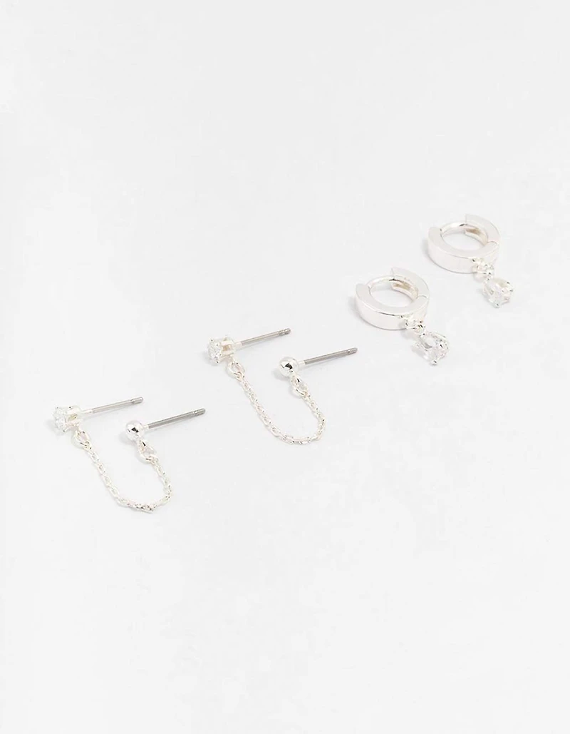 Silver Cubic Zirconia Chain Stud & Hoop Earrings 3-Pack