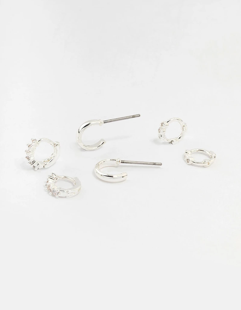Silver Mixed Diamante Huggie Hoop Earrings 3-Pack