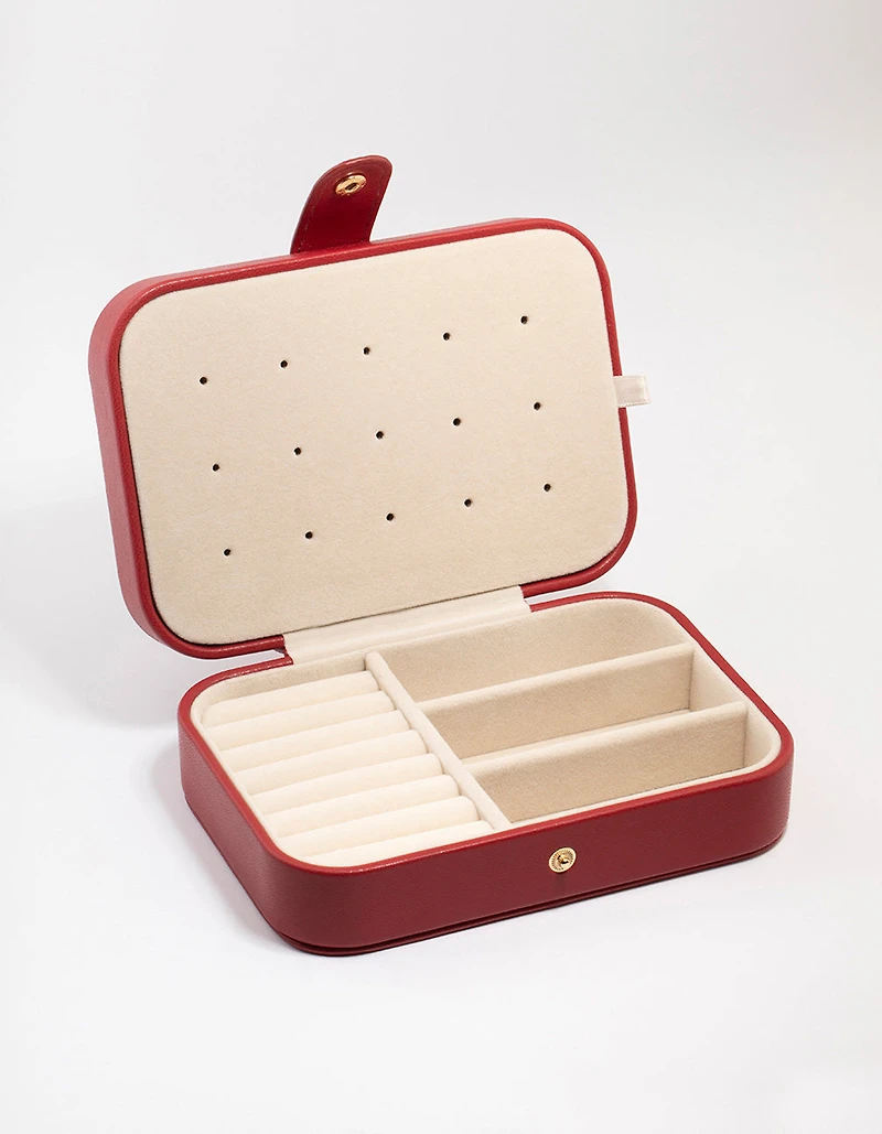 Red Faux Leather Rectangular Jewellery Case