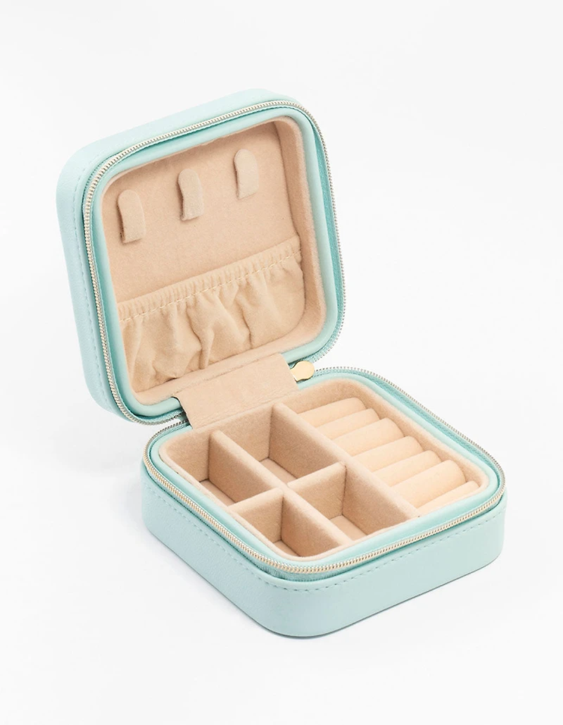 Blue Faux Leather Square Jewellery Case