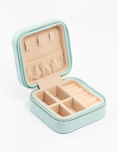 Blue Faux Leather Square Jewellery Case