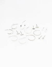 Silver Diamante & Pearl Hoop Earrings 8-Pack
