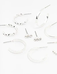 Silver Diamante & Pearl Hoop Earrings 8-Pack