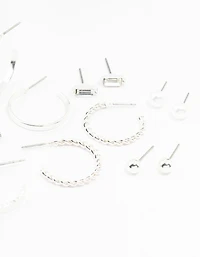 Silver Diamante & Pearl Hoop Earrings 8-Pack