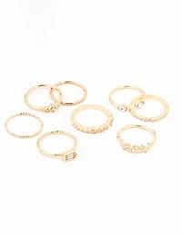 Fine Gold Diamante Ring Pack 8