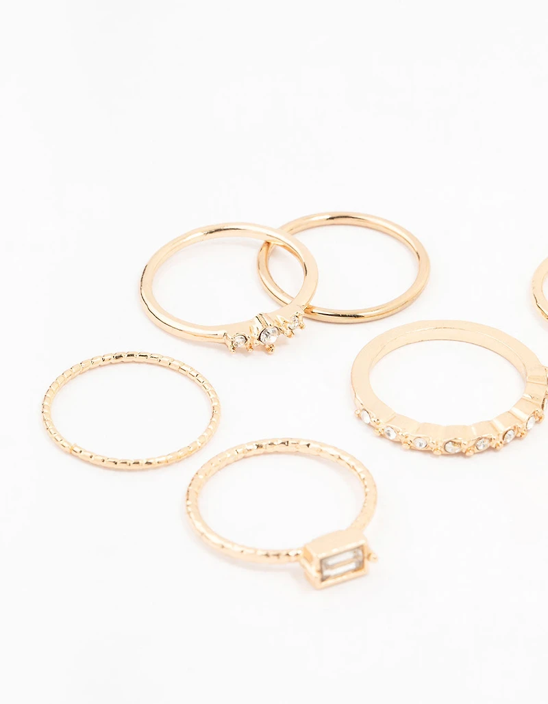 Fine Gold Diamante Ring Pack 8